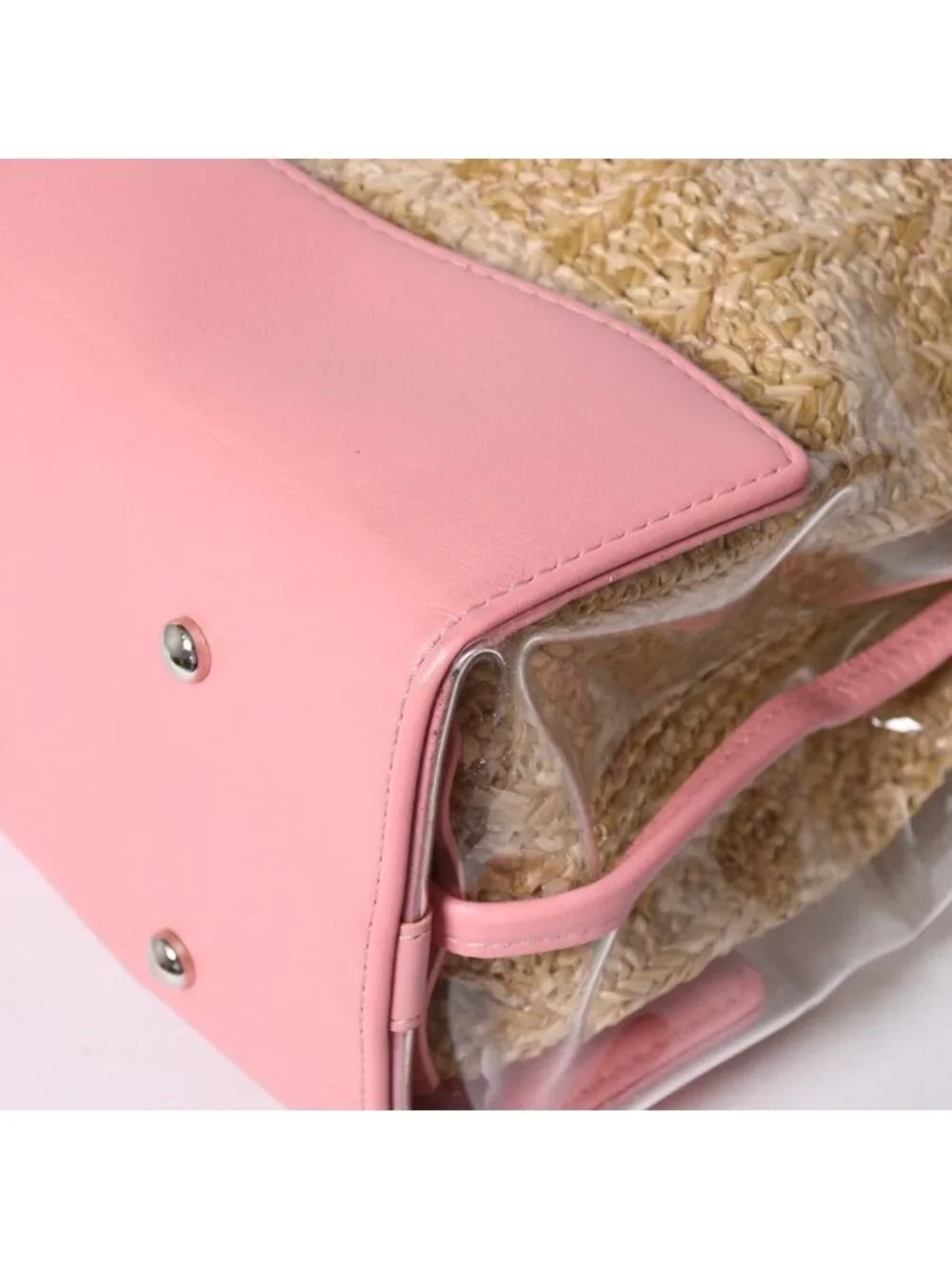 Chanel 31 Large Shopping Bag CC Logo Straw Leather Vinyl Pink